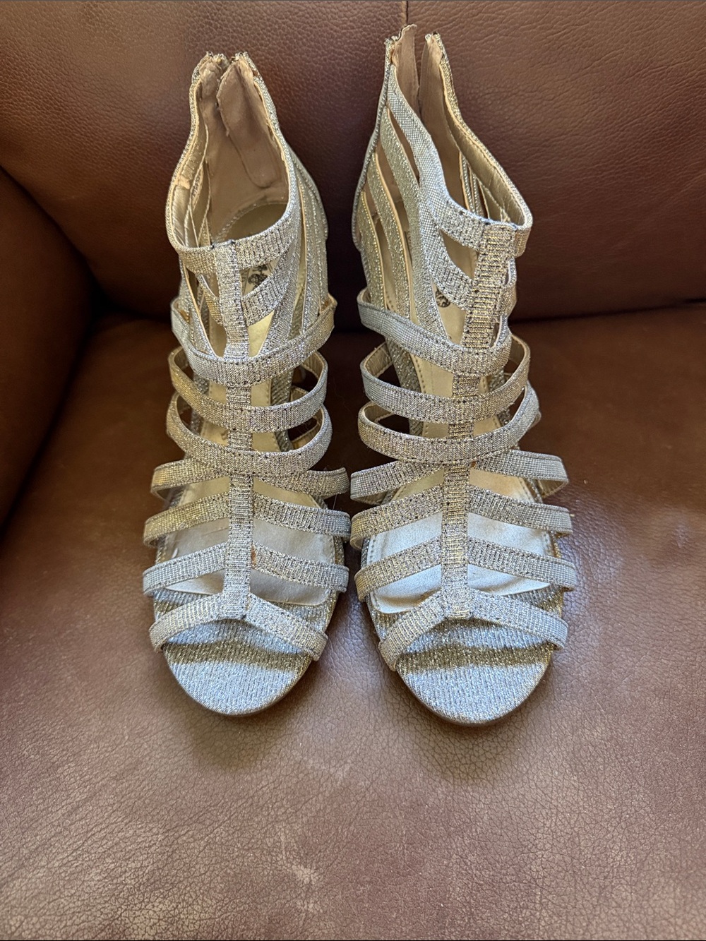 Coach and Four Silver Glitter Strappy Gladiator Heels